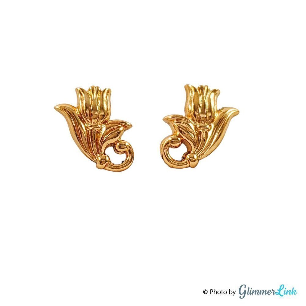 Vintage Avon Spring Tulip Gold Tone Pierced Earrings